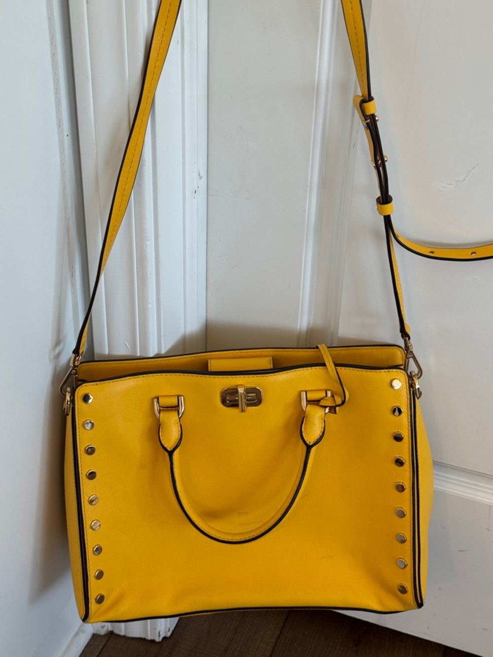 Michael Kors Yellow Studded Satchel with Gold Hardware